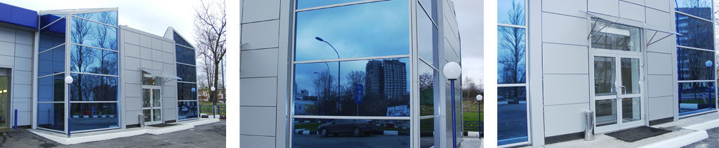 Остекление фасадов магазинов большими стеклопакетами Рошаль